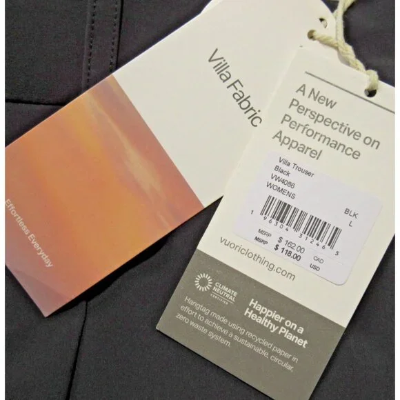 NWT Vuori VW4086 Villa Trouser in Black Pleated Lightweight Wide Leg Pants L - Picture 4 of 6